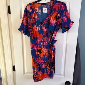 Colorful Abstract Print Wrap Dress